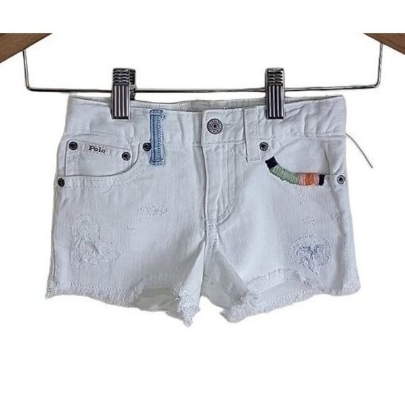 POLO Ralph Lauren Girls White Denim Shorts Cut Off Embroidered size 2T - Picture 1 of 8